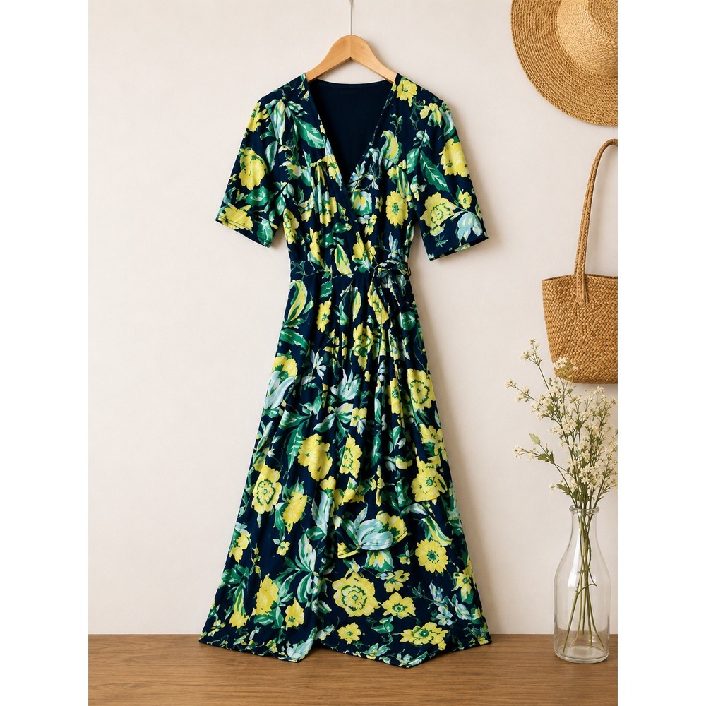 Floral Faux Wrap Midi Dress Made In Canada Feminine Cottagecore Garden Party M‎